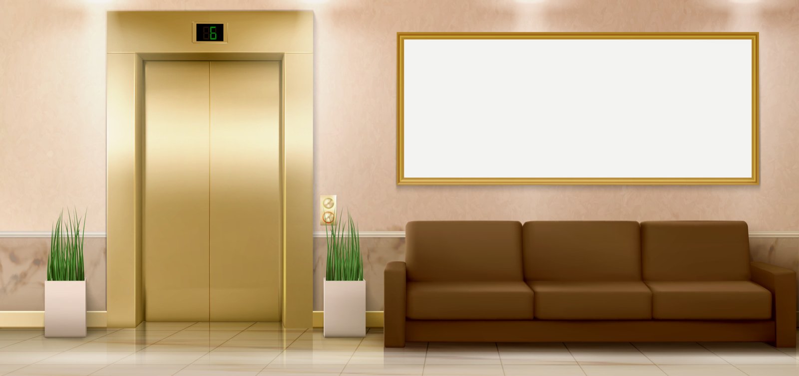 vecteezy lobby interior with gold lift couch and banner 14704384